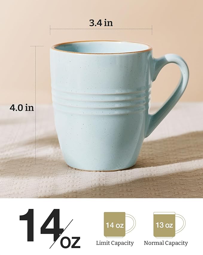 famiware Jupiter Coffee Mugs Set of 4, 14 OZ Coffee Mug, Microwave and Dishwasher Safe, Coffee Cups with Handle for Coffee, Tea, Cocoa, Milk, Light Blue (Pack of 2)