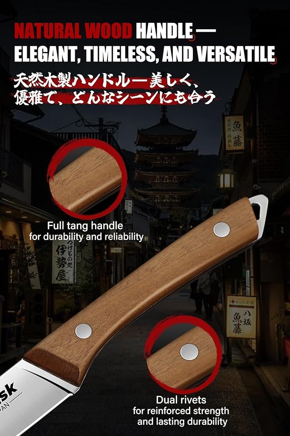 Huusk Steak Knives Set of 8 with Drawer Organizer-4.5 in Japanese Serrated Steak Knife Set with Block, Serrated & Straight Dual-Edge, Stainless Steel Steaks Knives with Holder, Christmas Gifts for Men