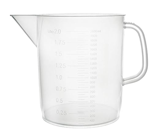 EISCO Plastic Pitcher, 2000mL (2L) - Short Form, Euro Design - Molded Graduations - Chemical Resistant & Autoclavable Polypropylene - Measuring Jug