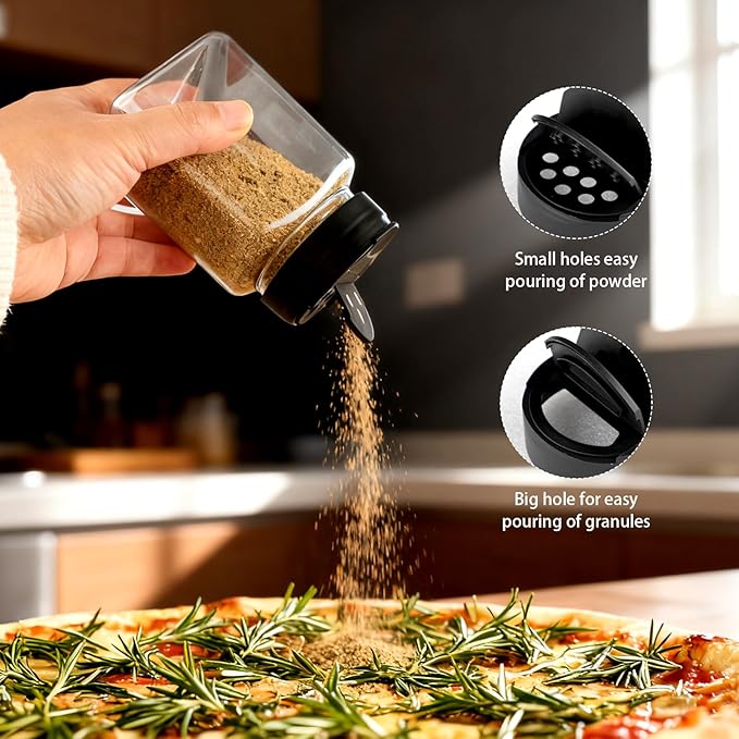 PineHaven 28 Pcs 12 oz Plastic Spice Jars with Black Cap,Square Plastic Bottle Containers with Lid and Stickers,Empty Seasoning Bottles Clear Spice Shaker for Storage Spices, Coffee, Tea, Herbs