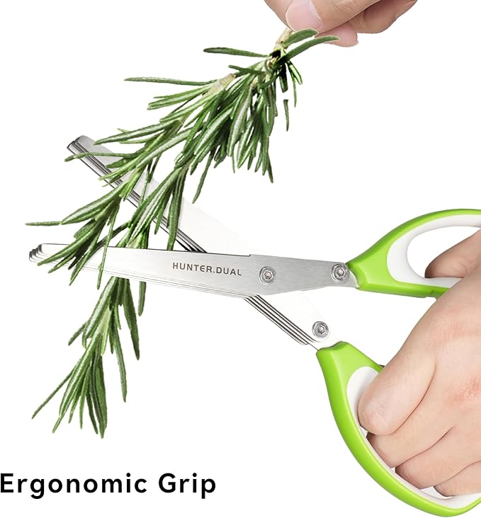 5 Blades Herb Scissors - Professional Kitchen Shears with Safety Cover for Cutting Green Onions, Fresh Herbs, Vegetables & Salad Food Prep, Must-Have Cooking Gadgets, Dishwasher Safe