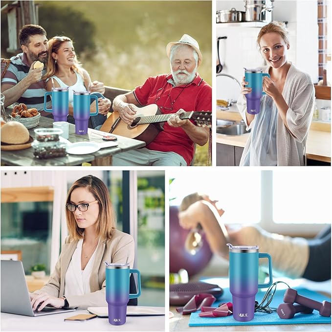 MaxBase 40 Oz Tumbler with Handle and Straw Lid, Insulated Reusable Stainless Steel Travel Mug Keeps Drinks Cold up to 34 Hours, 100% Leakproof Bottle (Amethyst)