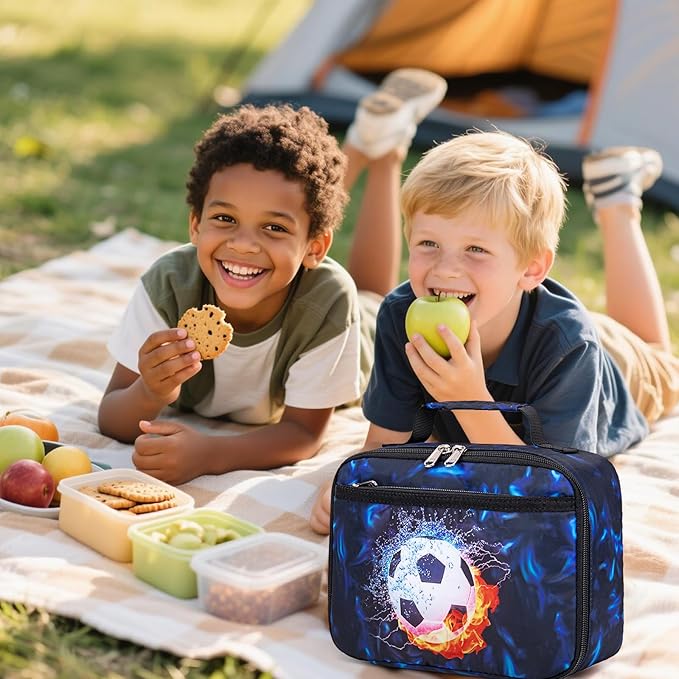 LEDAOU Lunch Box Kids Boys Girls Lunch Bag Insulated Lunch Box Toddler Reusable Lunchbox for School Picnic Hiking (Soccer Blue)