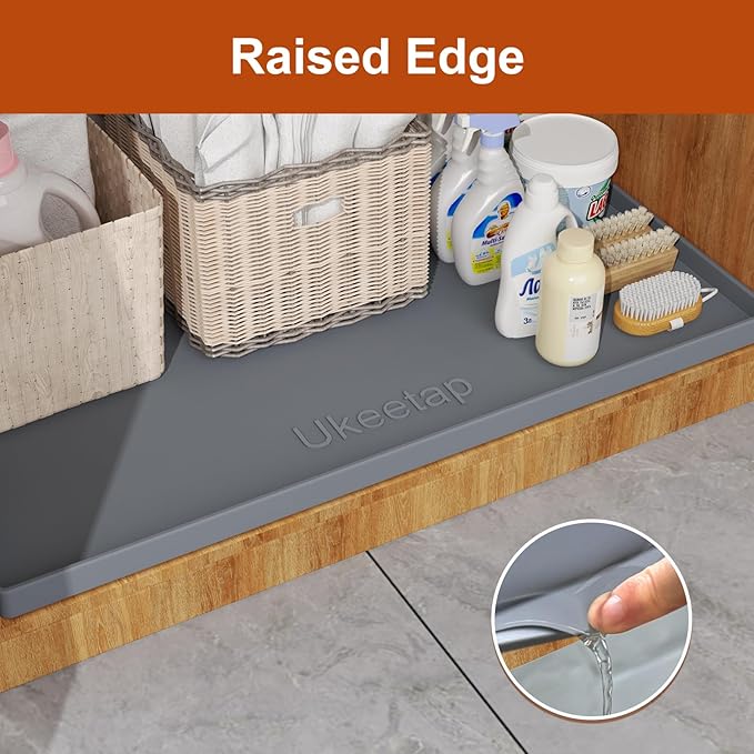 Extra Thick Silicone Mat Waterproof with Raised Edge 22" x 19", Under Sink Mat for Kitchen & Bathroom, Kitchen Cabinet Liner, Multi-Purpose for Storage & Protection, Gray