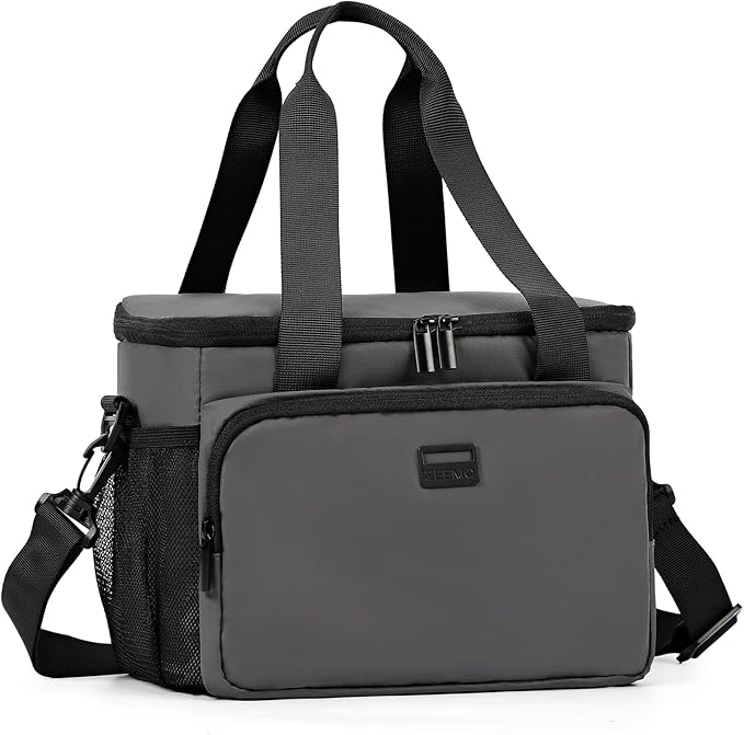 ZEEMO Insulated Lunch Bag for Men Women, Cooler with Adjustable Shoulder Strap, Leakproof Box for Work, Picnic, Medium Size, Grey