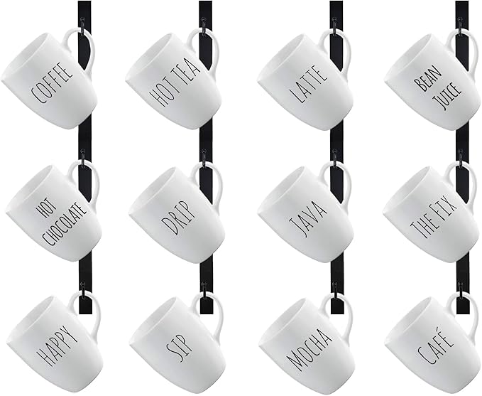 Metal Mug Rack - Holds a Dozen Cups and Mugs, Including Teacups and Mason Jars - Wall Hanging Holder