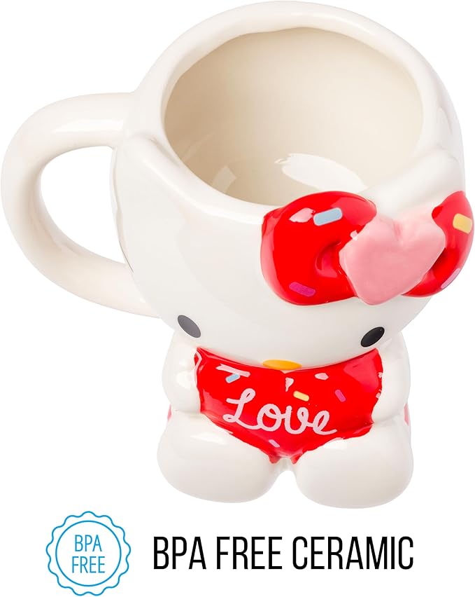Silver Buffalo Sanrio Hello Kitty Holding Love Heart Ceramic 3D Sculpted Mug, 20 Ounces