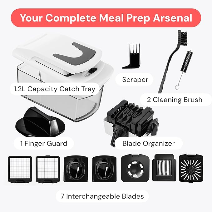 Fullstar Vegetable Chopper & Mandoline Slicer for Kitchen - Food Chopper with Container, Cheese Grater, Home Essentials & Kitchen Gadgets (8 in 1, White)