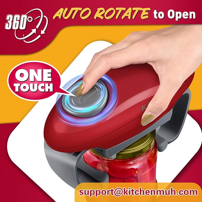 Higher Torque Electric Jar Opener for Seniors with Arthritis Fit Almost Jars Size, Strong Tough Automatic Jar Opener for Weak Hands, Hands Free Battery Operated Bottle Opener for Arthritic Hands Red