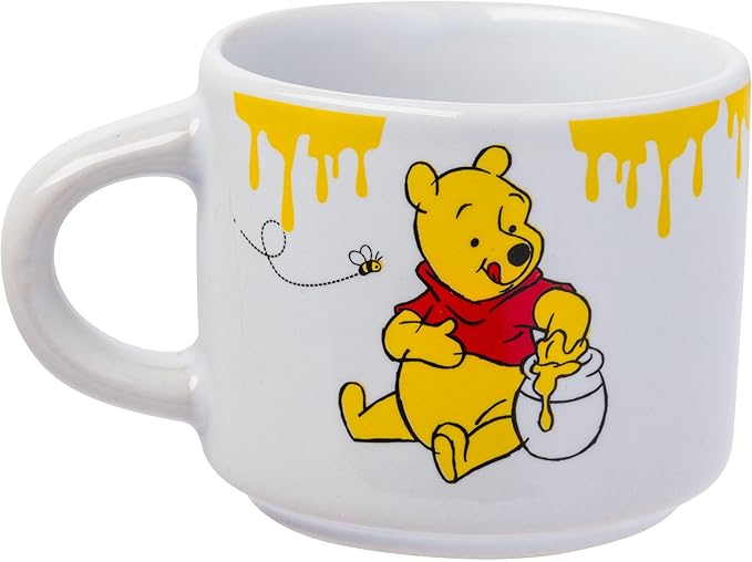 Silver Buffalo Disney Winnie the Pooh Honey "Hunny" Drips 4pc Stackable Ceramic Espresso Small Cup Set, 3 Ounces
