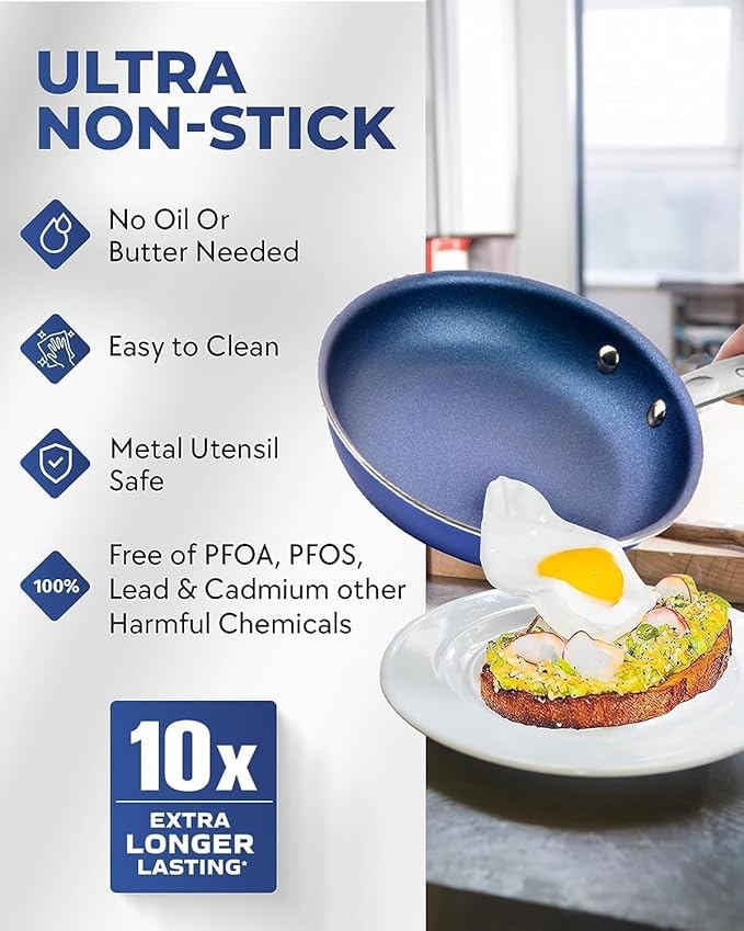 Granitestone Blue 12 Inch Nonstick Frying Pan With Mineral and Diamond Triple Coated Surface, Oven/Dishwasher Safe, 100% Non Toxic