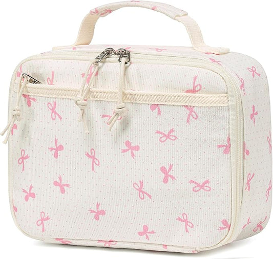 LEDAOU Lunch Box Kids Insulated Lunch Bag Girls Toddler Reusable Lunchbox for School Picnic Hiking (Pink Bow)