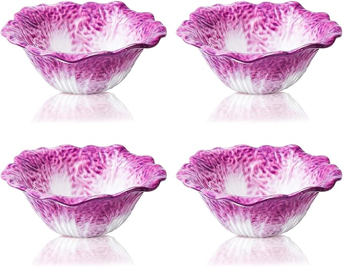 KXZ Purple Ramen Noodle Bowls Microwavable 7 Inch, 16 Oz Ceramic Dinner Bowl Sets of 4 for Kitchen, Orcelain Silverware Set for Cereal, Soup, Serving, Rice, Pho, Salad, Pasta, Chip, Fruits, Vintage