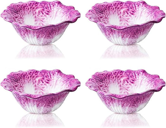 KXZ Purple Ramen Noodle Bowls Microwavable 7 Inch, 16 Oz Ceramic Dinner Bowl Sets of 4 for Kitchen, Orcelain Silverware Set for Cereal, Soup, Serving, Rice, Pho, Salad, Pasta, Chip, Fruits, Vintage