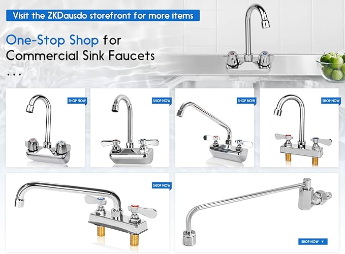 Swing Spout Brass Wok Range Faucet, 1/2" NPT Male Inlet, Commercial Grade Wall Mounted Kitchen Sink Faucet with 12" Swivel Spout