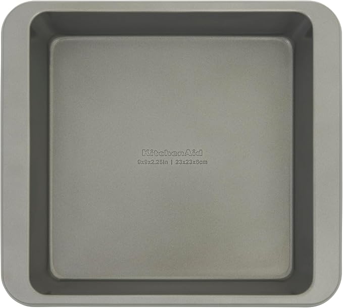 KitchenAid Nonstick Swiss Engineered Aluminized Steel Square Cake Pan, Dishwasher Safe, Contour Silver, 9 Inch