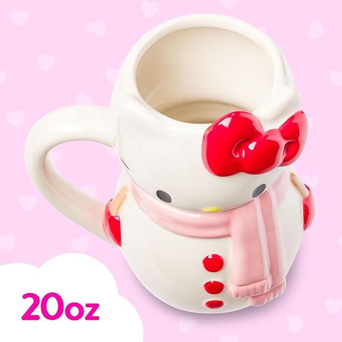 Silver Buffalo Sanrio Hello Kitty Christmas Holiday Snow Man Ceramic 3D Sculpted Mug, 20 Ounces