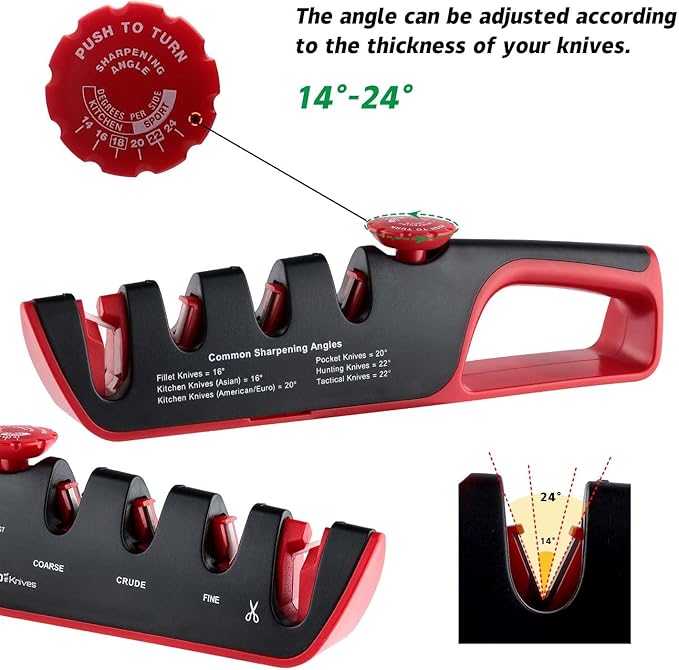 4-Stage Professional Knife Sharpener - Adjustable Angle Guide and Scissor Sharpening Slot