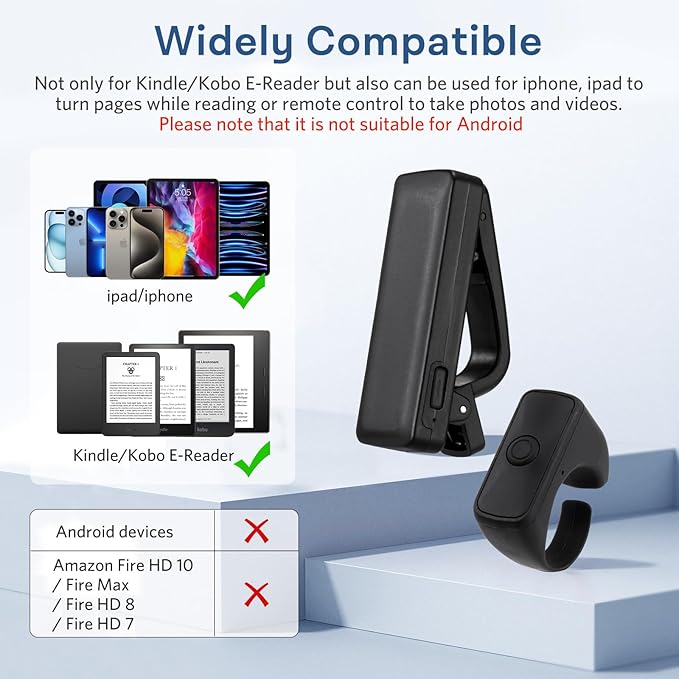 CoBak Remote Control Page Turner for Kindle Paperwhite Ipad Oasis Kobo eReaders, Camera Camcorder Remote Controls, Long-Lasting Page Turner Clicker for Tablets Reading Novels with Charging Case, Black