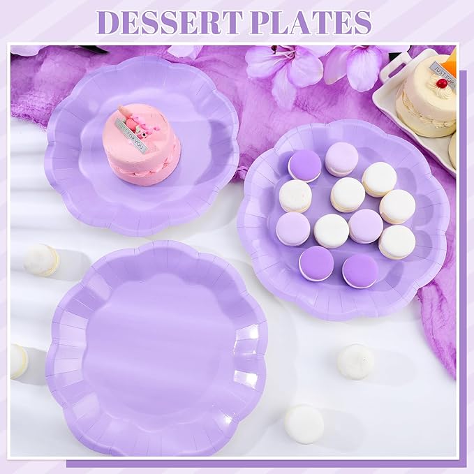 30 Pcs Light Purple Paper Plates, 9 Inch Scalloped Lavender Plates Cute Easter Plate Disposable Party Plate for Wedding, Birthday, Baby Shower