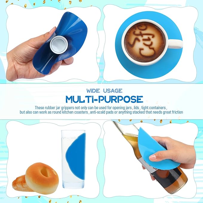 Chuangdi 8 Pcs Jar Opener Rubber Jar Gripper Pads 5'' Round Coasters Heat Insulation Pad Trivet Non Tear Multi-Purpose Bottle Lid Openers for Arthritic Weak Hands Kitchen Supplies(Blue Series)