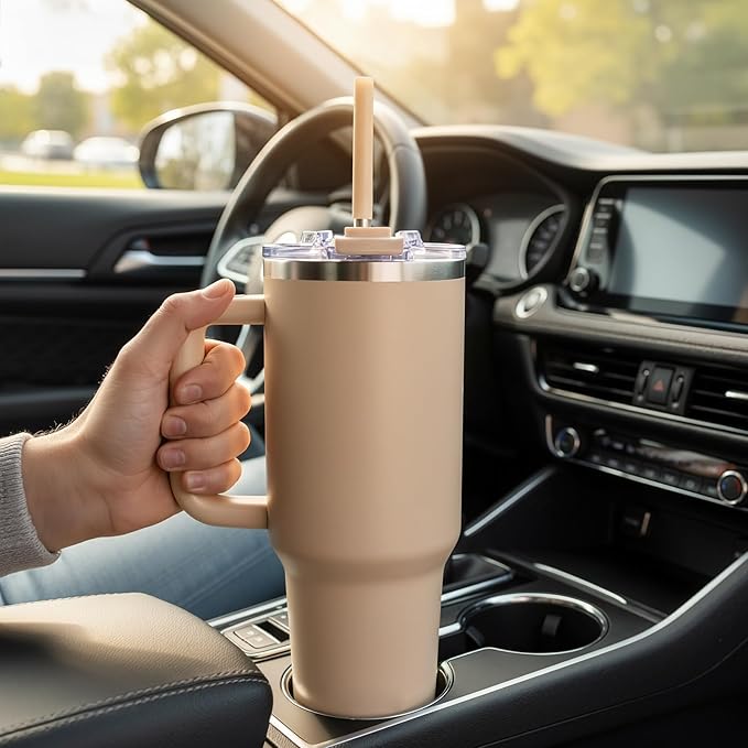 COKTIK 40 oz Tumbler With Handle and Straw, Insulated Tumbler With Leakproof Lids, Stainless Steel|BPA-Free, Cold for 24 H (Dark Night)