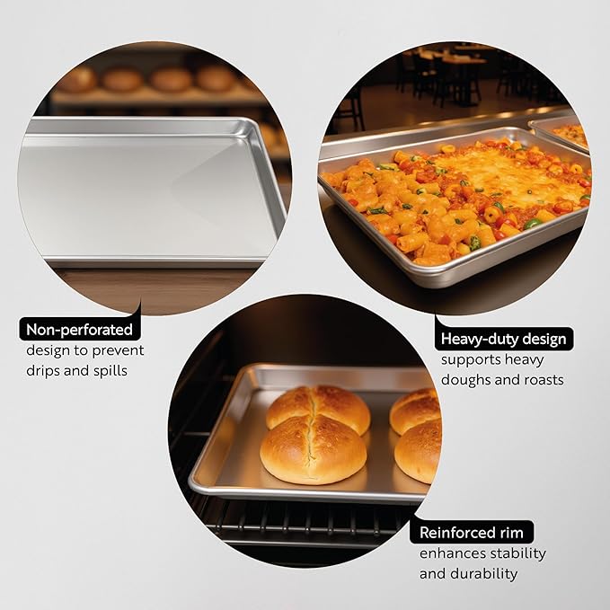 Restaurantware Met Lux 26 x 18 Inch Industrial Baking Pan 1 Heavy-Duty Full-Size Bakery Sheet Pan - Rimmed Edges Endures Up To 392F Aluminum Sheet Pan Dishwashable Ideal For Baking Or Roasting