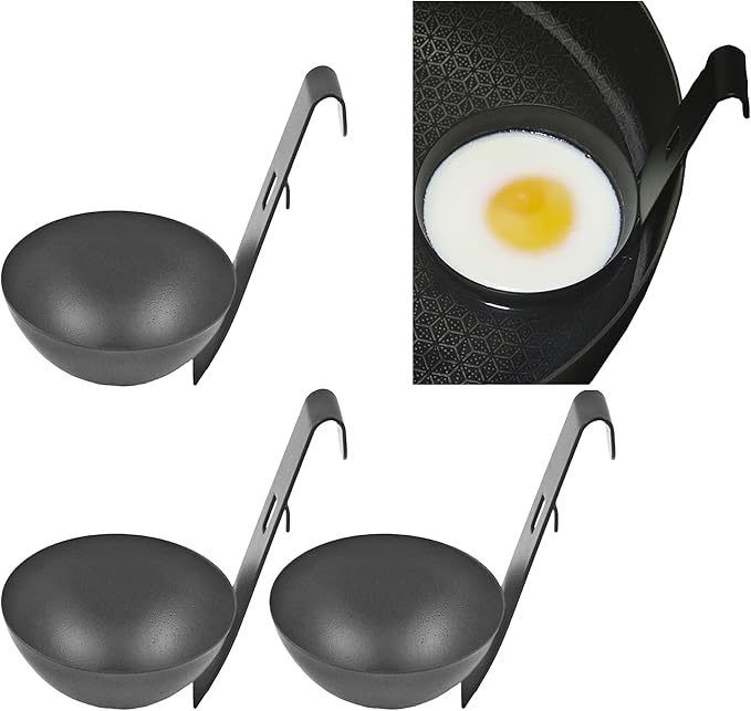 3pcs Egg Poacher -Food-Grade 430 Stainless Steel Poached Egg Cooker, Kitchen Egg Cooking Tool, Egg Cooker Can Hang on The Edge of Pot, Black
