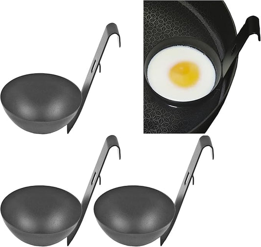 3pcs Egg Poacher -Food-Grade 430 Stainless Steel Poached Egg Cooker, Kitchen Egg Cooking Tool, Egg Cooker Can Hang on The Edge of Pot, Black