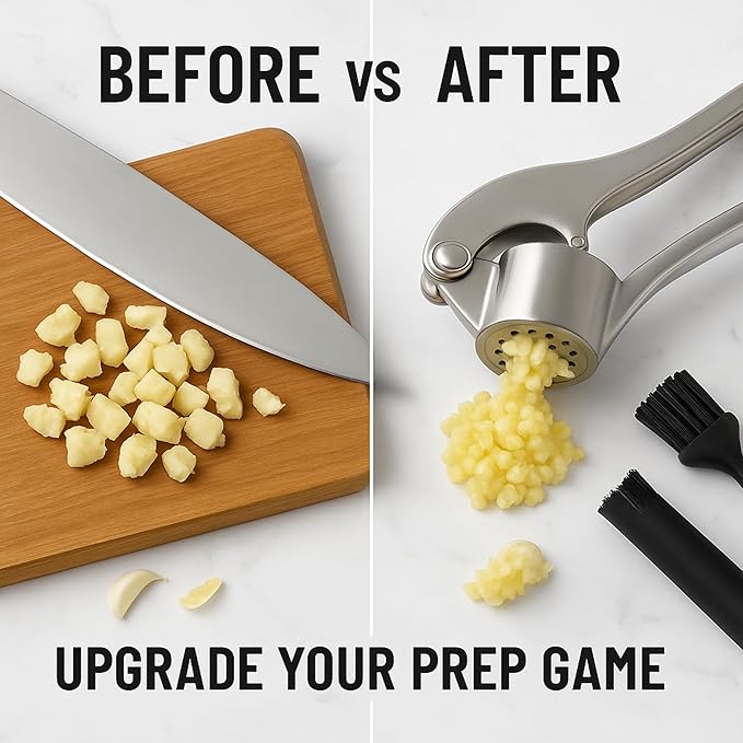 Garlic Crusher Stainless Steel | Mincer Tool | Rustproof Garlic Masher | Garlic Press | Easy to Clean & Squeeze | Travel Friendly | Dishwasher Safe Presser (Silver)