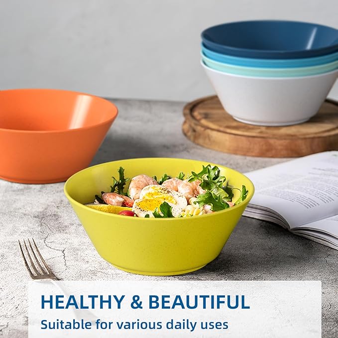 Homestockplus 50 Oz Wheat Straw Bowls Set of 6 - Unbreakable, Stackable & Microwave Safe, Multicolor Large Cereal Bowls for Oatmeal, Soup, Ramen, Salad, Popcorn, etc. Safe for Kids & Family