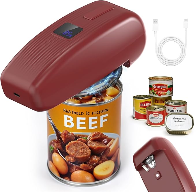 HuiJuKeJi Automatic Electric Can Opener, One-Touch Rechargeable LED Can Opener Electric for Smooth Edge Safe Opening, Fits All Cans, Hands-Free Operation, Ideal for Seniors Arthritis Kitchen Gadget