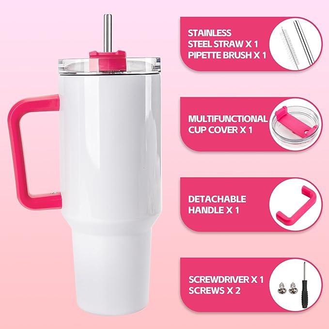 D·S 4 Pack Sublimation Tumblers 40 OZ with Handle Blank Insulated Large Tumbler Bulk, Coffee Travel Cups Stainless Steel Travel Mug for Diy Craft Heat Press Print