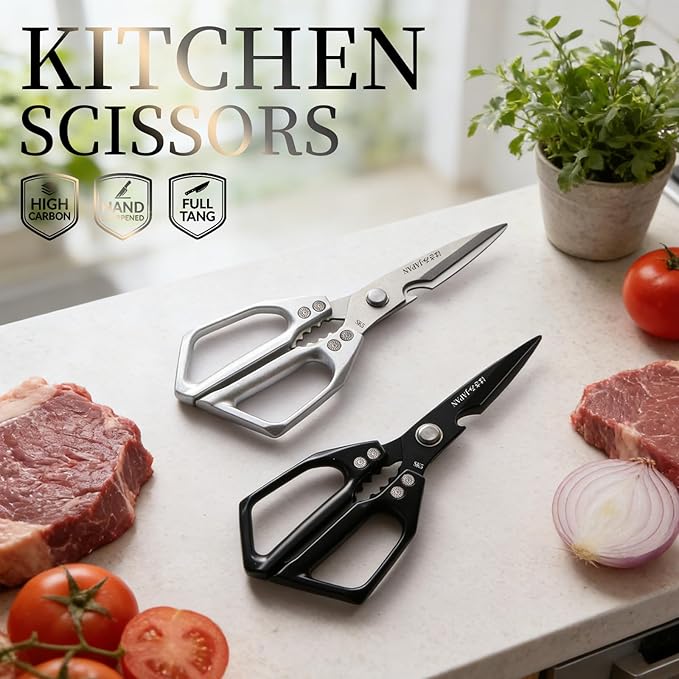 Kitchen Scissors Set 2PCS, Kitchen Shears Heavy Duty Poultry Shears Japan Meat Scissors for Food All Purpose Seafood Meat Cutting Cooking, Chicken Bones, Gifts for Men Women