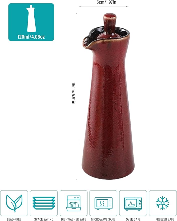 Ceramic Olive Oil Dispenser Bottle,Japanese Shoyu Soy Sauce Dispenser 4 Oz Oil Bottles for Kitchen,Vinegar Container Jar Suitable for Storage Coffee Syrups (red)