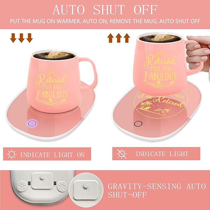 Retirement Gift for Woman, Retirement Gifts Coffee Mug Warmer & Retired Mug, Auto Shut Off Smart Warmer Coaster, Smart Electric Beverage Warmer for Coffee, Tea