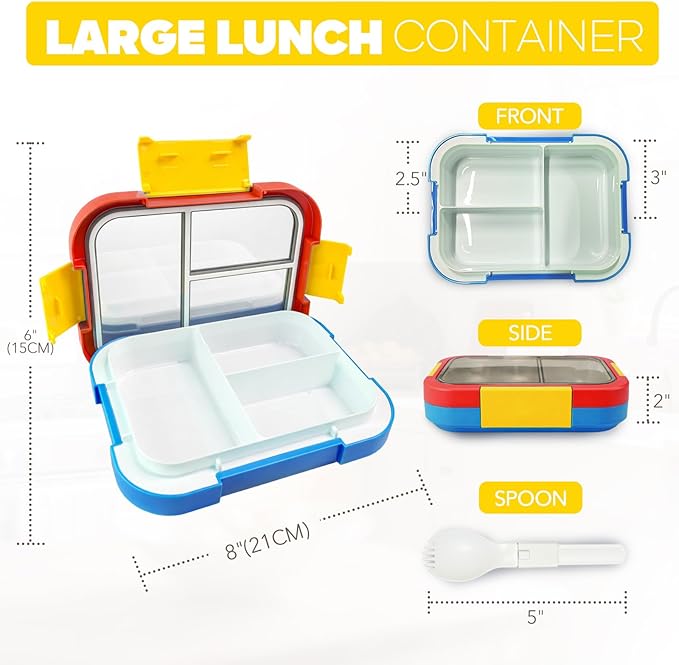 EASYFUN Bento Box Adult, Lunch Box, 4-Compartment Lunch Containers, Drop-Proof, Dishwasher Safe & Made with BPA-Free Materials (Red blue)