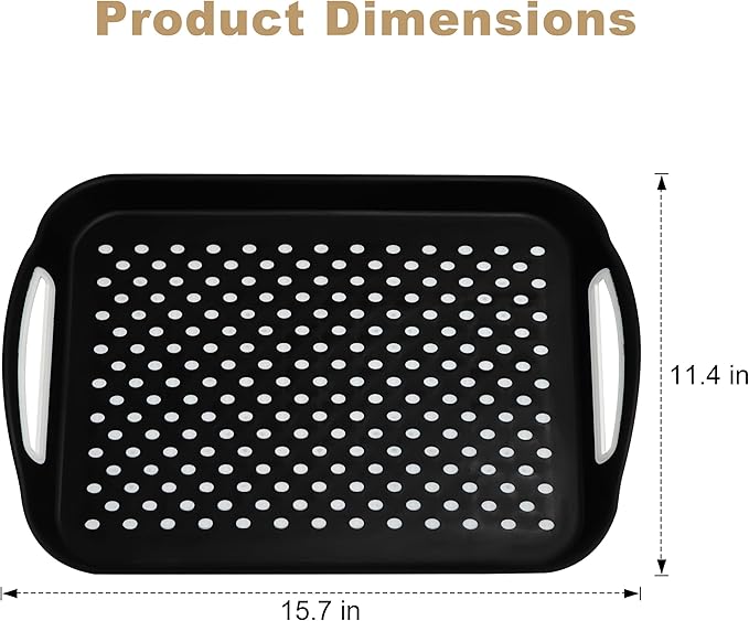 Non Slip Lap Trays with Handles, Set of 2 Food Trays for Eating on Couch, Dishwasher Safe Rectangular Serving Trays for Dinner, Breakfast & Snacks (Black)