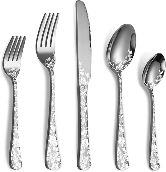 40 Piece Silverware Set, Stainless Steel Flatware Cutlery Set Service for 8, Mirror Polished Tableware Eating Utensils Set for Home Kitchen, Include Knife Fork Spoon Set, Dishwasher Safe