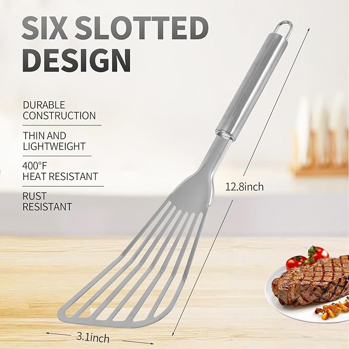 2Pack Fish Spatula Stainless Steel,Premium Fish Turner Spatula,Flexible Barbecue Turner,Metal Slotted Spatula For Flipping Fish Egg Patties Fries Pancake Steak by EGYPAMID