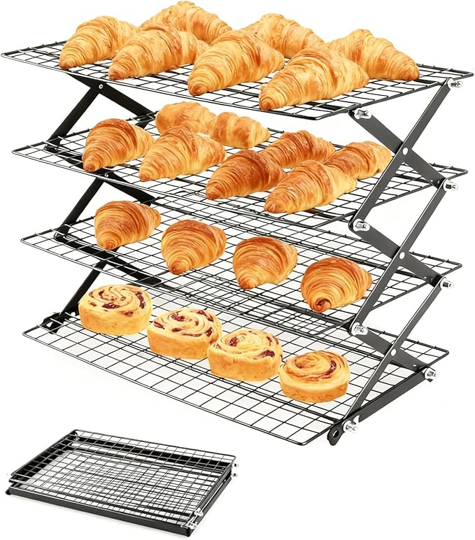 Cooling Racks For Cooking And Baking, 2/3/4-Tier Collapsible Cookie Cooling Rack With Adjustable 3 Setting Design Stackable Roasting Cooking Drying Wire Cooling Rack For Cookies Bread Baking