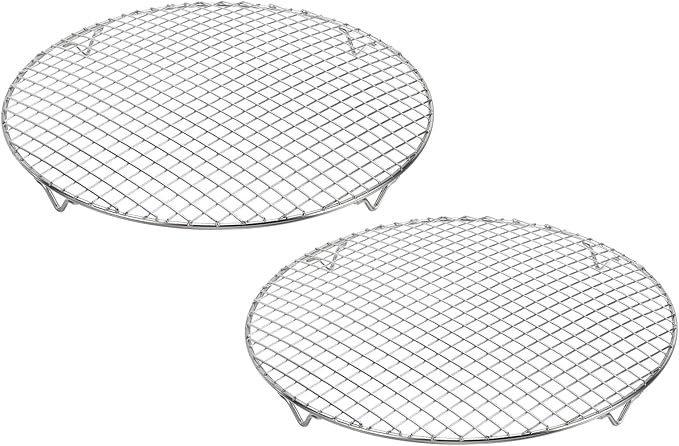 uxcell 2 Pcs Round Cooking Rack 13 Inch Dia Stainless Steel Wire Cooling Steamer Rack for Baking Canning Cooking Roasting Cooling Grilling Drying, Silver