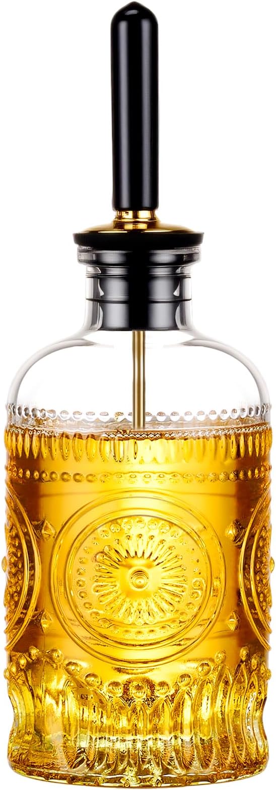 Glass Oil Bottles 7OZ, Olive Oil Dispenser Bottle for Kitchen with Metal Spout, Elegant Glass Cooking Dispenser for Kitchen