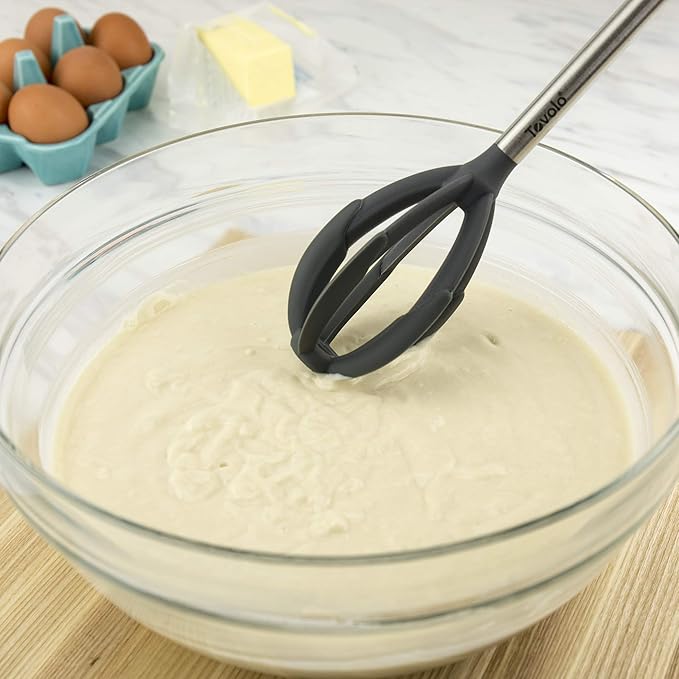 Tovolo Better Batter Tool (Charcoal) - Silicone & Stainless Steel Kitchen Gadget for Mixing Pancake, Waffle, Cake, Muffin, & More Baking Batters / BPA- Free & Dishwasher-Safe