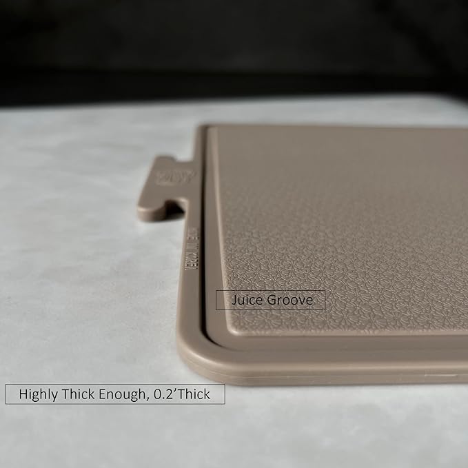 Korean Made Thick Silicone Double-Sided Usable Cutting Board 14.3" x 5.7" Foldable Design Drip Groove Grip Handle Dishwasher Safe 1PCS Stocking Stoffer Gift for Mom (Brown)