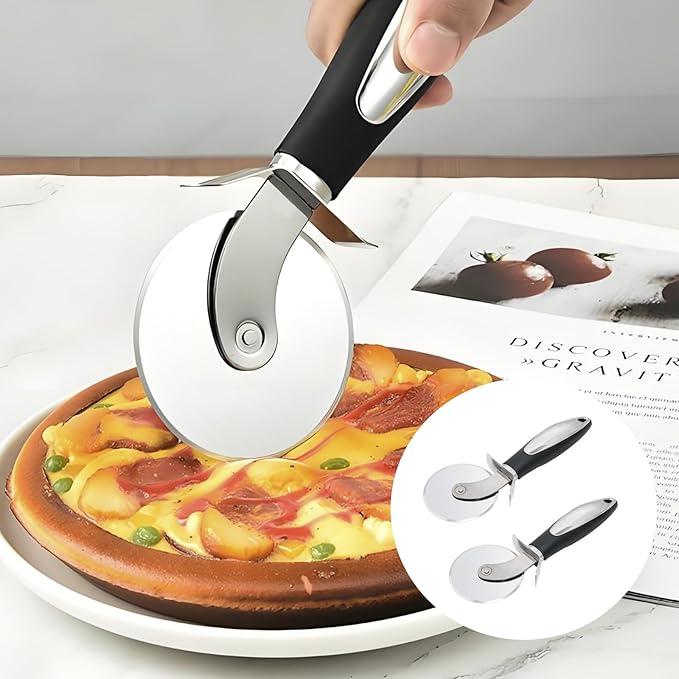 2 Pack Stainless Steel Pizza Cutter Wheel,kitchen aid pizza cutter,Safety and Comfort Handle to Protect Finger for Pizza,Tart,Dessert Slicer
