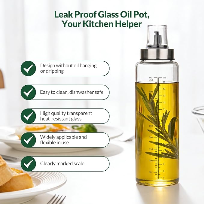 hotder Oil Bottles, Olive Oil Dispenser, Oil Dispenser Bottles, Oil Dispenser, Oil Dispenser Bottle for Kitchen, Glass Oil Bottle 500ml, Easy Refill & Cleaning Non-Drip Spout (450ML)