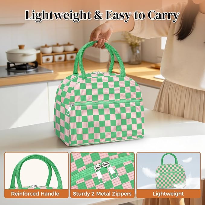 DALINDA Corduroy Lunch Box for Women,Insulated Lunch Bag Cute Cooler Tote Bag,Reusable 11L Large Capacity for Work Camping Picnic