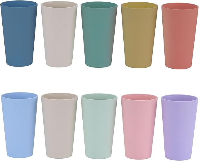 LuckyZone Wheat Straw Unbreakable Cup | 20 oz Reusable Water Drinking Glasses Sets of 10 | Lightweight Tumbler for Kitchen Outdoor | Dishwasher Safe, BPA Free, Eco friendly (20 oz, 10Pcs/Multicolor)