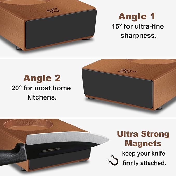 Abardi Rolling Knife Sharpener, Knife Sharpening with Diamonds Made Easy, Knife Sharpeners Kit with 15 & 20 Degree Magnetic Angle, Kitchen Gadgets Birthday Gifts for Men Dad Husband Fathers (Walnut)